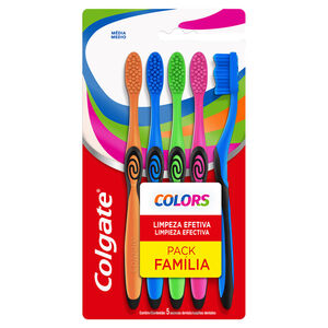 Pack Família Escova Dental Média Colgate Colors 5 Unidades