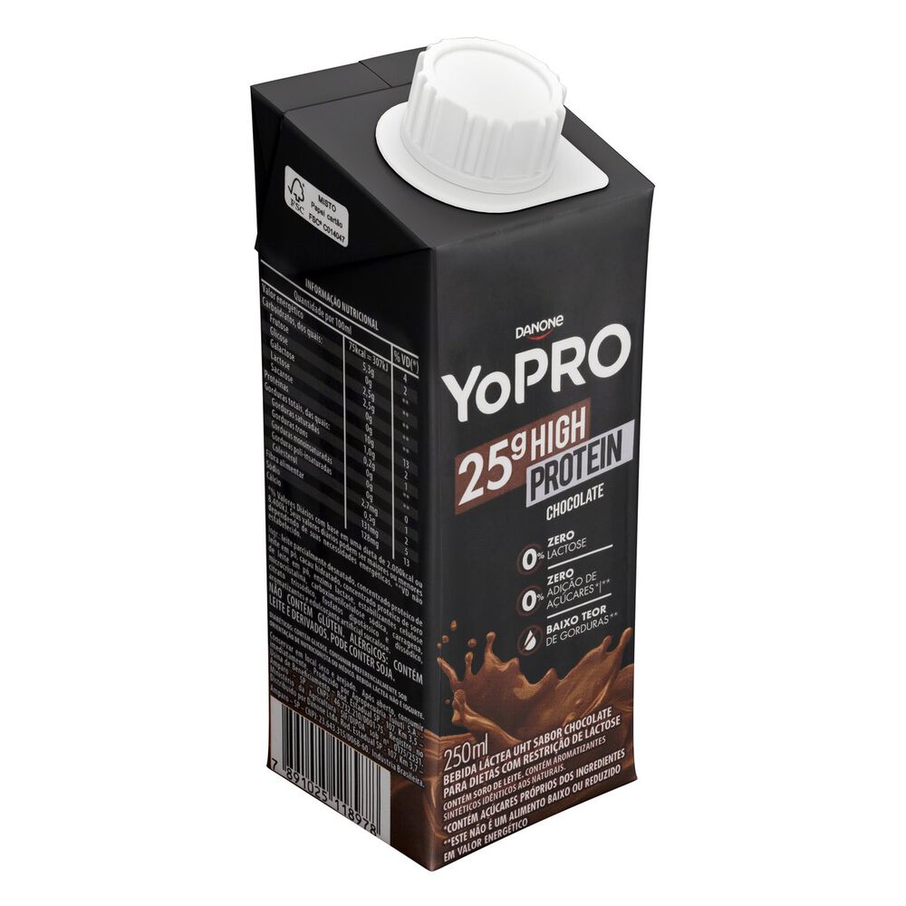 Bebida Láctea UHT Chocolate Zero Lactose para Dietas com Restrição de Lactose sem Adição de Açúcar Yopro 25g High Protein Caixa 250ml