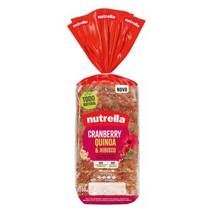 Pão com Cranberry, Semente de Linhaça, Semente de Girassol, Aveia, Quinoa Branca, Quinoa Vermelha & Hibisco Nutrella Pacote 350g