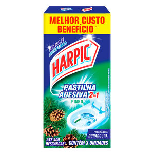 Detergente Sanitário Pastilha Adesiva 2 em 1 Pinho Harpic 3 Unidades Melhor Custo Benefício