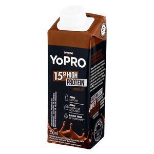 Bebida Láctea UHT Chocolate Zero Lactose para Dietas com Restrição de Lactose sem Adição de Açúcar Yopro 15g High Protein Caixa 250ml