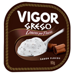 Iogurte Grego com Creme Flocos Preparado de Baunilha com Raspas de Chocolate Vigor Loucos por Flocos Pote 90g