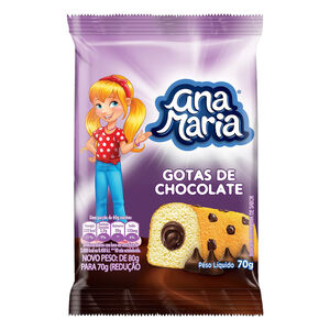 Bolo Baunilha com Gotas de Chocolate e Recheio de Chocolate Ana Maria Pacote 70g