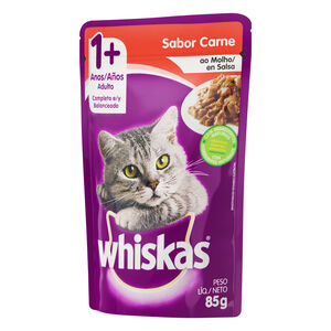 Alimento Completo e Balanceado para Gatos Adultos 1+ Carne ao Molho com Ingredientes Naturais Whiskas Sachê 85g