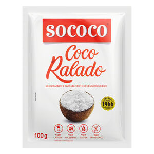 Coco Ralado Desidratado e Parcialmente Desengordurado Sococo Pacote 100g