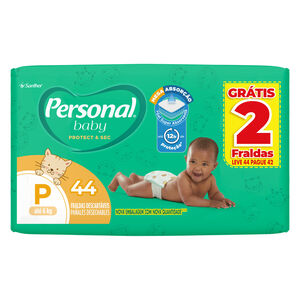 Fralda Descartável Infantil Personal Baby Protect & Sec P até 6kg Pacote Leve 44 Pague 42 Unidades