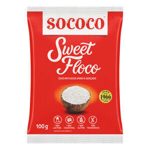 Coco Ralado Úmido e Adoçado em Flocos Sococo Sweet Floco Pacote 100g