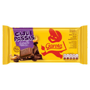 Chocolate ao Leite com Castanhas-de-Caju e Uvas-Passas Garoto Pacote 80g