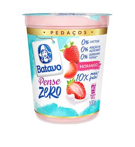 Iogurte Desnatado com Preparado de Morango Zero Lactose sem Adição de Açúcar Batavo Pense Zero Pedaços Copo 100g