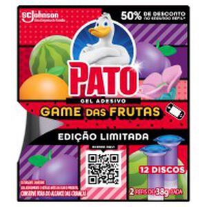 Detergente Sanitário Gel Adesivo Game das Frutas Pato 2 Unidades 38g Cada Grátis 50% de Desconto no Segundo Refil