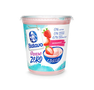 Iogurte Parcialmente Desnatado Grego com Preparado de Morango Zero Lactose para Dietas com Restrição de Lactose sem Adição de Açúcar Batavo Pense Zero Pote 500g