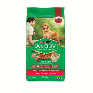 Alimento para Cães Adultos Raças Médias e Grandes Carne, Frango e Arroz Purina Dog Chow Extra Life Pacote 1kg