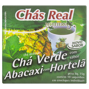 Chá Misto de Chá Verde Abacaxi com Hortelã Chás Real Caixa 15g 10 Unidades