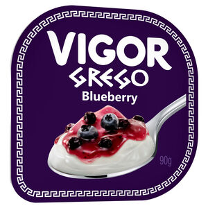 Iogurte Grego com Creme e Calda de Fruta Blueberry Vigor Pote 90g