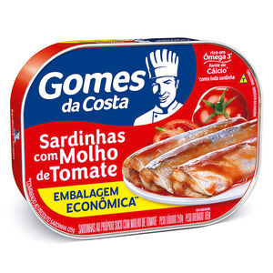 Sardinha ao Próprio Suco com Molho de Tomate Gomes da Costa Lata Peso Líquido 250g Peso Drenado 165g Embalagem Econômica
