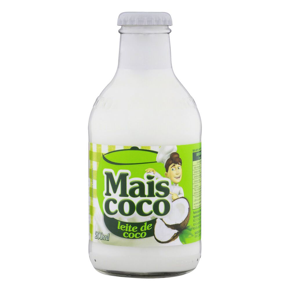Leite de Coco Pasteurizado e Homogeneizado Mais Coco Vidro 200ml
