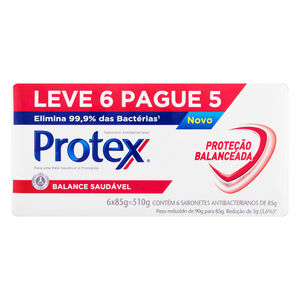 Pack Sabonete em Barra Antibacteriano Protex Balance Saudável Envoltório 510g Leve 6 Pague 5 Unidades de 85g Cada