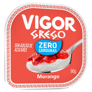 Iogurte Desnatado Grego com Edulcorantes e Calda de Fruta Morango sem Adição de Açúcar Vigor Pote 90g