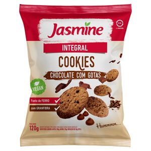 Biscoito Cookie Vegano Integral Chocolate com Gotas de Chocolate Jasmine Pacote 120g