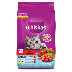Alimento Premium para Gatos Castrados Adultos 1+ Carne Whiskas Pacote 500g