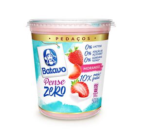 Iogurte Desnatado com Preparado de Morango Zero Lactose sem Adição de Açúcar Batavo Pense Zero Pedaços Pote 500g