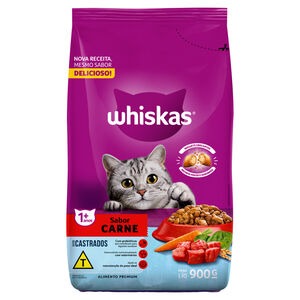Alimento Premium para Gatos Castrados Adultos 1+ Carne Whiskas Pacote 900g