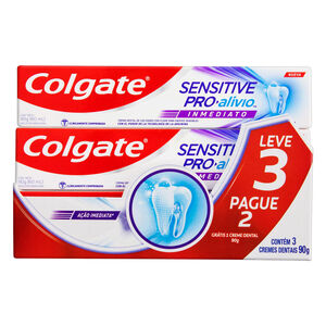 Pack Creme Dental com Flúor Original Colgate Sensitive Pro-Alívio Imediato Caixa 90g Cada Leve 3 Pague 2 Unidades