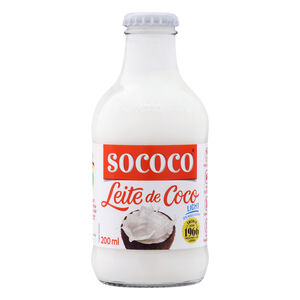 Leite de Coco Light Pasteurizado Homogeneizado Sococo Vidro 200ml
