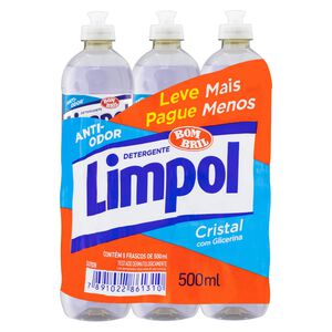 Pack Detergente Líquido Cristal com Glicerina Antiodor Limpol Squeeze 6 Unidades 500ml Cada Leve Mais Pague Menos