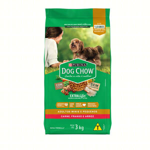 Alimento para Cães Adultos Raças Minis e Pequenas Carne, Frango e Arroz Purina Dog Chow Extra Life Pacote 3kg