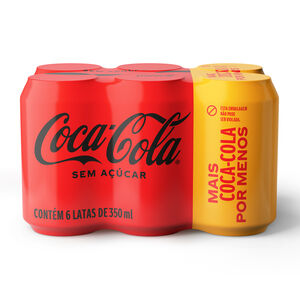 Pack Refrigerante Coca-Cola Sem Açúcar Lata 350ml com 6 Unidades