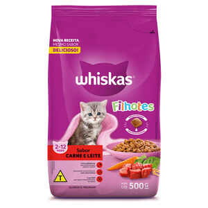 Alimento Premium para Gatos Filhotes 2 a 12 Meses Carne e Leite Whiskas Pacote 500g