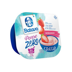 Iogurte Parcialmente Desnatado Grego com Preparado de Morango Zero Lactose para Dietas com Restrição de Lactose sem Adição de Açúcar Batavo Pense Zero Pote 100g