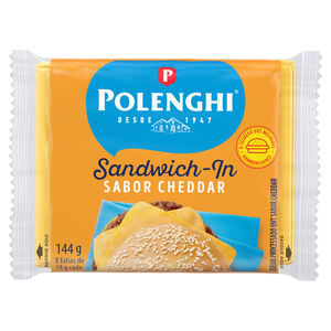 Queijo Processado UHT Cheddar Polenghi Sandwich-In 144g 8 Fatias de 18g Cada